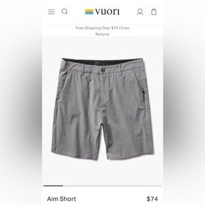 vuori men’s Aim Short - Concrete - size 36
